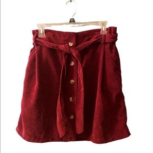 Corduroy red skirt with tie button down front xl